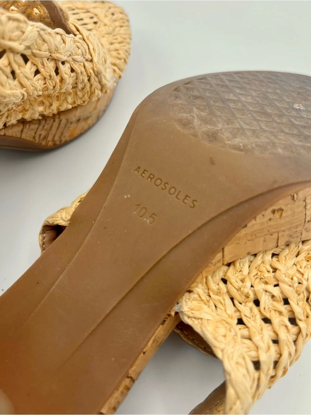 AEROSOLES Dress Platform Sandals Natural Raffia Cork Heel Slingback